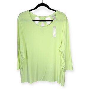 NEW Chico's Green Soft Slime Ultra Soft Stretch Cut Out Detail Back Top XL 3 NWT